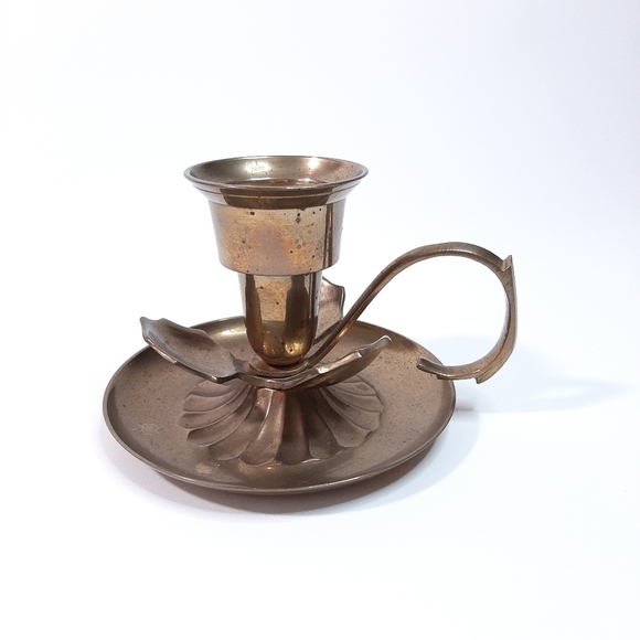 Enesco Vintage Solid Brass Finger Loop Candlestick Holder Floral Petals - Picture 11 of 11